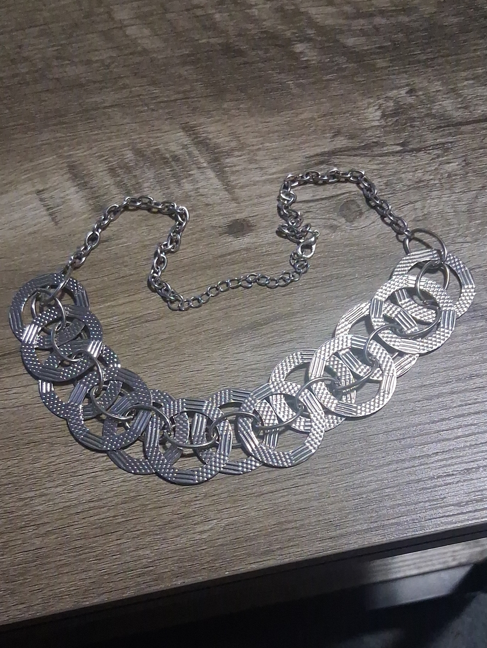 Silver Textured Linked Choker Necklace - Women Jewelry